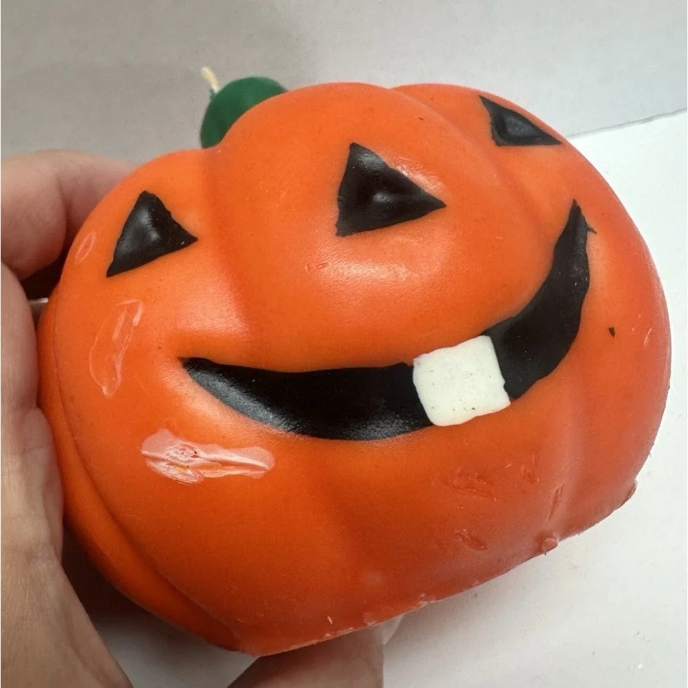 Pair Jack -O-Lantern Pumpkin Shaped Wax Halloween Candles NOS Orange